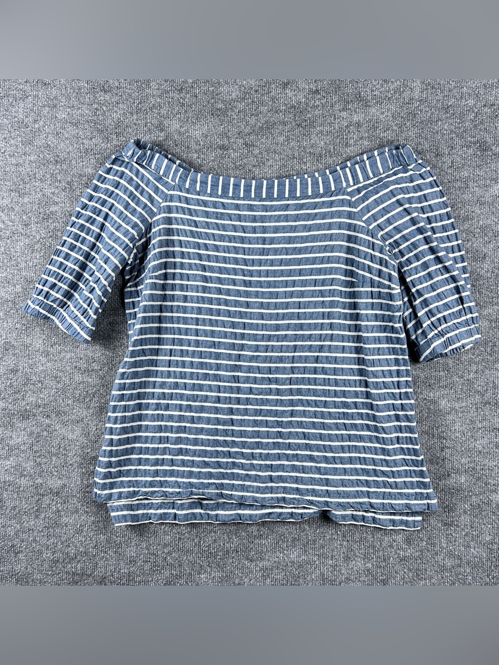 Lauren Ralph Lauren Blue White Striped Cotton Linen Off Shoulder Top Size L